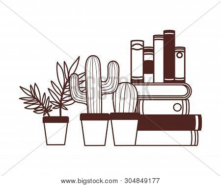 Stack Of Books With Houseplant On White Background Vector Illustration Design