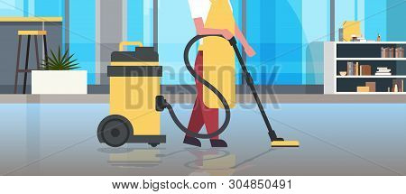 Janitor Holding Professional Vacuum Cleaner Character In Uniform Cleaning Service Floor Care Concept