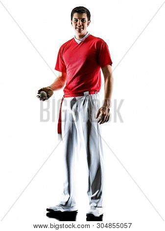 one caucasian Jai alai Basque pelota Cesta Punta player man isolated on white background silhouette
