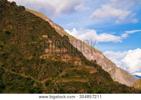 Panoramic View To Ollantaytambo Archaeological Site At Cuzco Province, Peru