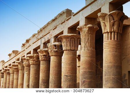 Reliefs And Pillars Of The Island Of File, Assuan, Egypt