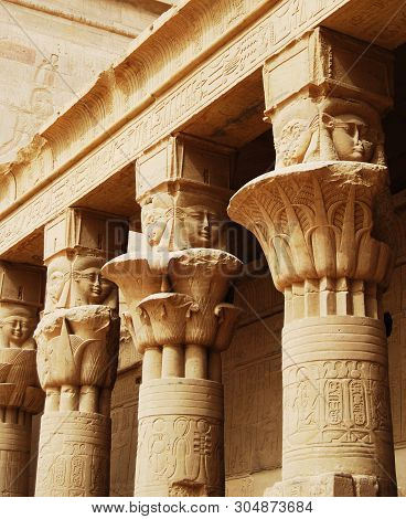 Reliefs And Pillars Of The Island Of File, Assuan, Egypt
