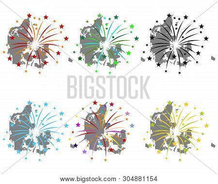 Detailed And Accurate Illustration Of Map Of Denmark With Fireworks