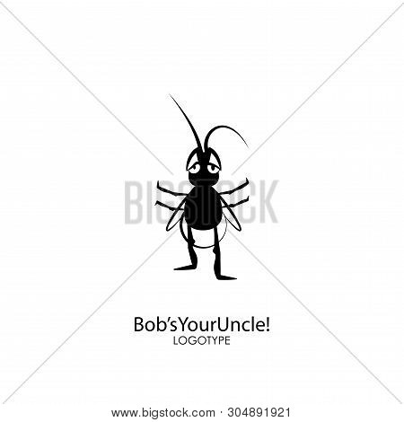Cartoon Character Of Insect. Funny Cute Little Bug Or Cricket Is Standing And Raised The Paws To The