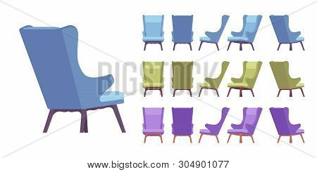 Retro Soft Armchair Set. Lounge Chair, Interior Decor For Living Room, Bedroom, Reception Room Or Of