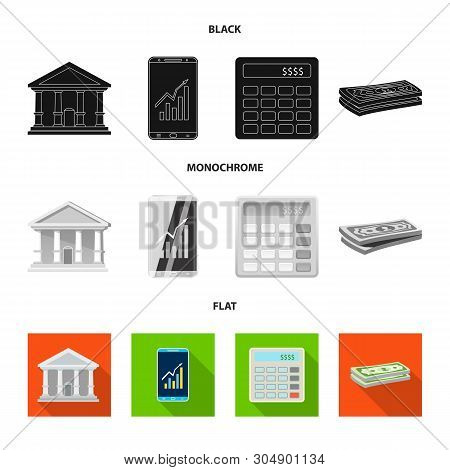 Vector Illustration Of Bank And Money Symbol. Collection Of Bank And Bill Stock Symbol For Web.