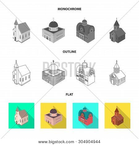 Vector Design Of Temple And Historic Icon. Set Of Temple And Faith Vector Icon For Stock.