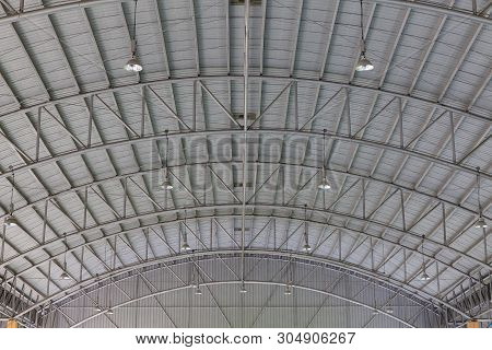 Steel Roof Structure. Moonlight Bulb. Steel Roof Structure With Roof Tiles. Architectural Structure 