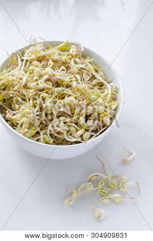 Mung Beans On White Background, In A Deep Plate
