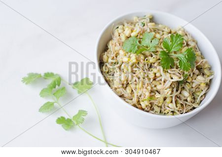 Mung Beans Salad On White Background, In A Deep Plate