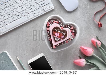 Valentine Heart Cake With Text 