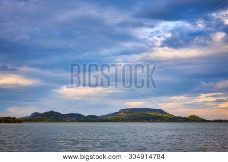 View Of Famous Hungarian Lake Balaton With Volcanoes