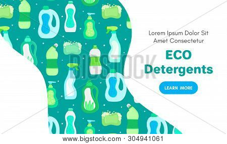 Vector Background With Eco Friendly Household Cleaning Supplies. Natural Detergents. Landing Page Te
