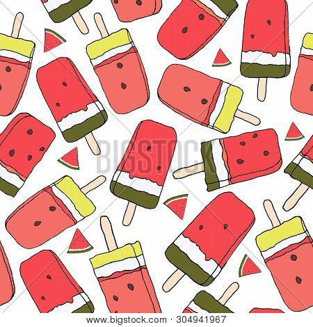 Watermelon Ice Lolly Seamless Pattern. Vector. Summer Theme.