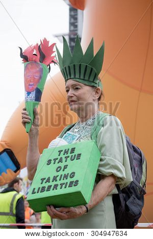 London, United Kingdom, June 4th 2019:- Auriel Glanville, Member Of Friends Of The Earth Protesting 