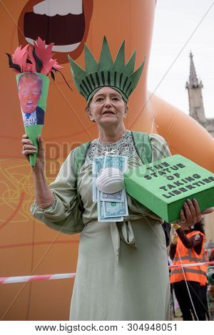 London, United Kingdom, June 4th 2019:- Auriel Glanville, Member Of Friends Of The Earth Protesting 