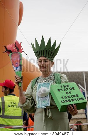 London, United Kingdom, June 4th 2019:- Auriel Glanville, Member Of Friends Of The Earth Protesting 