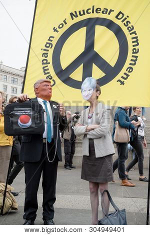London, United Kingdom, June 4th 2019:- Protesters Gather In Trafalgar Sqaure To Protest The State V