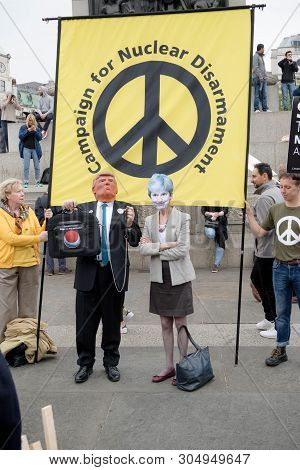 London, United Kingdom, June 4th 2019:- Protesters Gather In Trafalgar Sqaure To Protest The State V