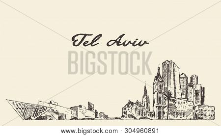 Tel Aviv Skyline Israel Hand Drawn Vector Sketch