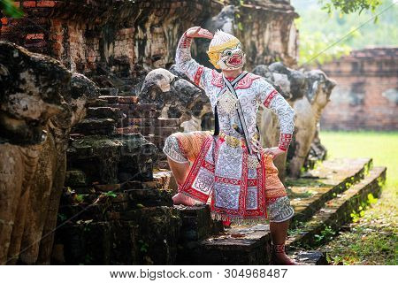 Art Culture Thailand Dancing In Masked Khon In Literature Ramayana,thai Classical Monkey Masked, Kho