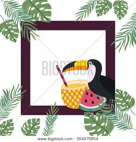 Pattern Of Toucan And Summer Flower Vector Illustration Design