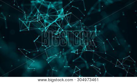 Digital Plexus Of Many Glowing Lines And Dots. Abstract Futuristic Background. 3D Rendering