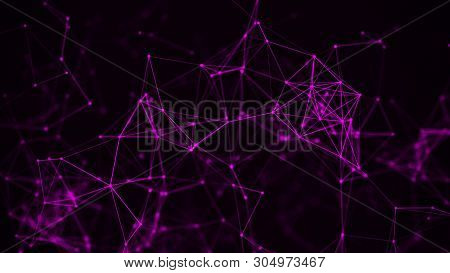 Digital Plexus Of Glowing Lines And Dots. Abstract Background. 3D Rendering