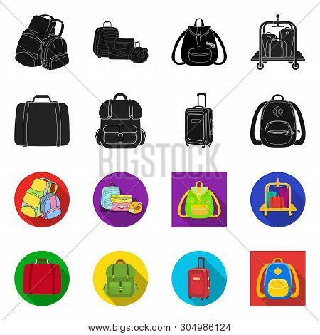 Vector Illustration Of Backpack And Bag  Icon. Set Of Backpack And School Vector Icon For Stock.