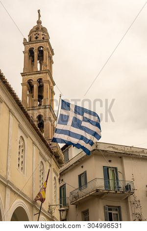 Bell Tower Of St George Orthodox Church In Old Town In The City Of Nafplio In Greece