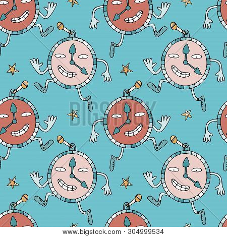 Seamless Pattern With Watches, Hourglasses And Clocks. Fine For Stationery, Wrapping Paper, Textile 