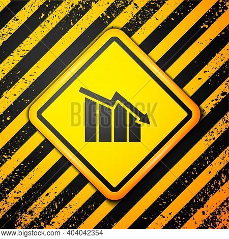 Black Financial Growth Decrease Icon Isolated On Yellow Background. Increasing Revenue. Warning Sign