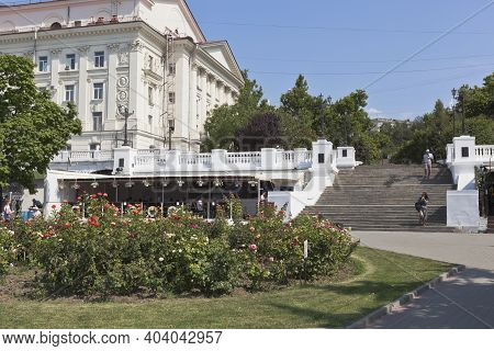 Sevastopol, Crimea, Russia - July 26, 2020: Landscape Of The Kornilov Embankment With The Lunacharsk