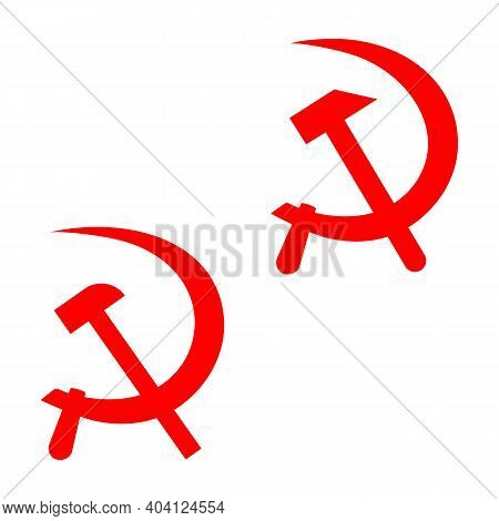 Set Of Two Red Symbols Of The Ussr Crossed Hammer And Sickle. Unity Of Workers And Peasants. Vector 