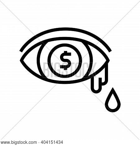 Money Tears Poverty Problem Line Icon Vector. Money Tears Poverty Problem Sign. Isolated Contour Sym
