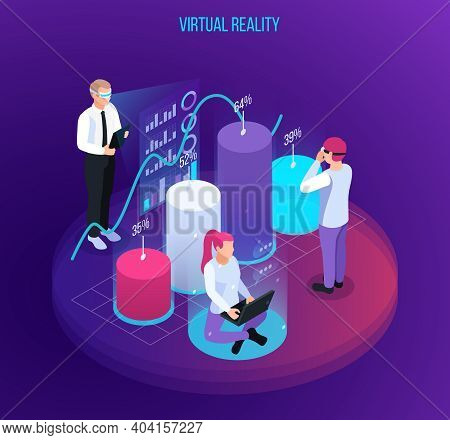 Vector Illustration Of Cloud Services Isometric With Pictogram Icons And Images Of Computers With Wo