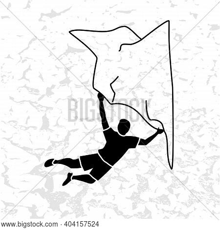 Silhouette Of A Climber. Rock Climbing Badge. Men Doing Extreme Sport, Adrenaline Activity Of Strong