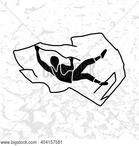 Silhouette Of A Climber. Rock Climbing Badge. Men Doing Extreme Sport, Adrenaline Activity Of Strong