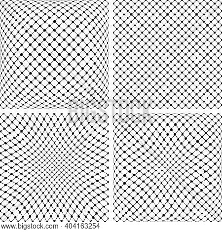 Set Of 3d Net Patterns. Abstract Convex And Concave Textures.  Vector Art.
