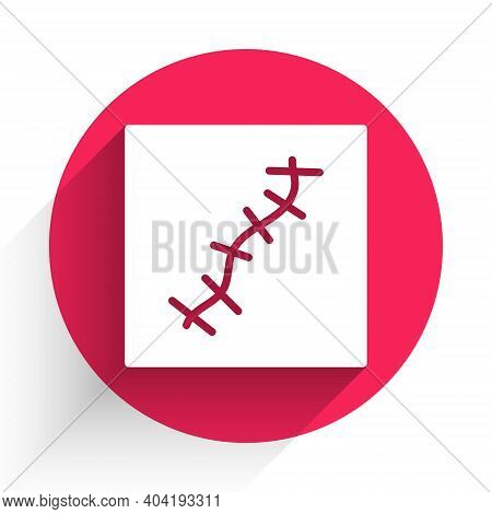 White Scar With Suture Icon Isolated With Long Shadow. Red Circle Button. Vector