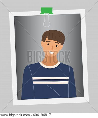 Stylish Young Dark-haired Man On A Gray Background On A Color Photo With A Binder. Cute Teenager Por