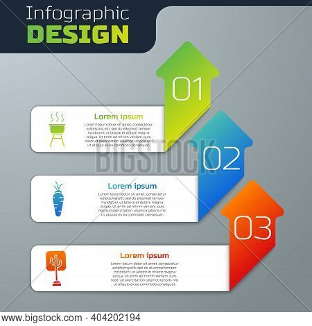 Set Barbecue Grill, Carrot And Tree. Business Infographic Template. Vector