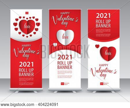 Valentine's Day Roll Up Banner Design, Happy Valentine's Day Roll Up Banner Template, Sale Banner St