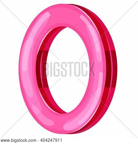 Numeral 0, Zero Pink Glossy On A Olined White Background