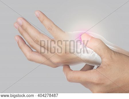 Muscle Hand Pain From Office Syndrome In Gray Background