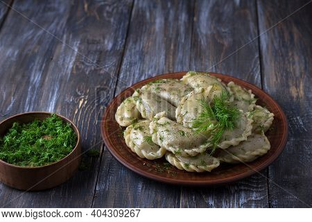 Homemade Vegan Dumplings, Vareniki, Pierogi, Kreplach Stuffed With Vegan Lentil 