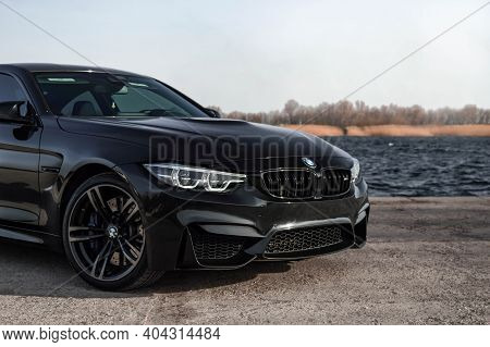 Kherson, Ukraine - March 2018. Bmw M4 F82 Competition In A Black Color.