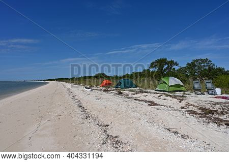 Everglades National Park, Florida - 01-14-21 - Beach Campsite On Middle Cape Sable In Everglades Nat