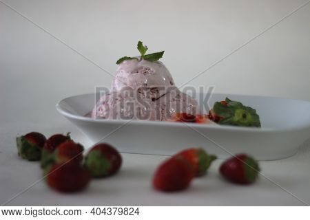 Strawberry Ice Cream With Fresh Strawberries For Valentines Day