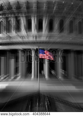 United States Capitol Building in Whashington DC with Flag zoom action government of freedom